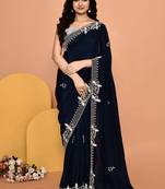 Mesmerizing blue color designer handwork saree