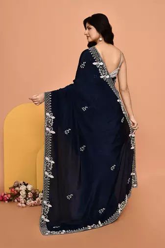 Mesmerizing blue color designer handwork saree