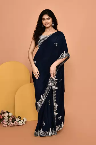 Mesmerizing blue color designer handwork saree