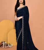 Mesmerizing blue color designer handwork saree