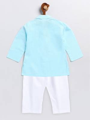 Vastramay infant boys aqua and white cotton blend kurta pyjama set 4