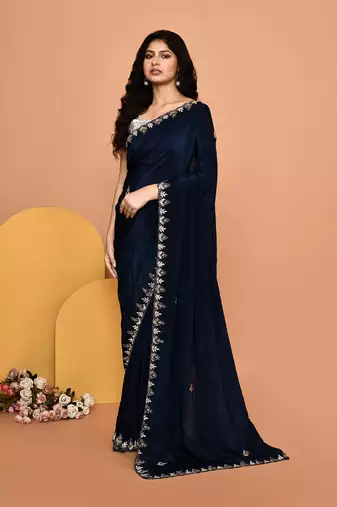 Mesmerizing blue color designer handwork saree