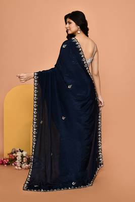 Mesmerizing blue color designer handwork saree 3