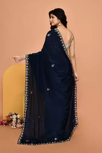 Mesmerizing blue color designer handwork saree