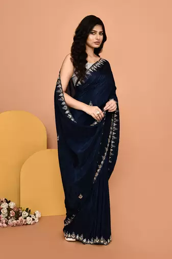 Mesmerizing blue color designer handwork saree