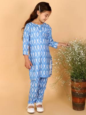  girls' aqua blue kurta and pant set 1