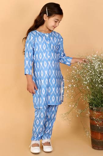  girls' aqua blue kurta and pant set
