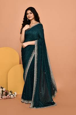 Mesmerizing turquoise color designer handwork saree 2