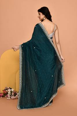 Mesmerizing turquoise color designer handwork saree 3