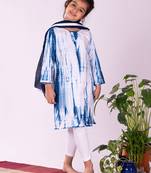 girls' blue and white kurta, leggings & dupatta set
