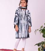 girls' black and white kurta, leggings & dupatta set