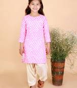 girls' pink and white kurta and patiala set