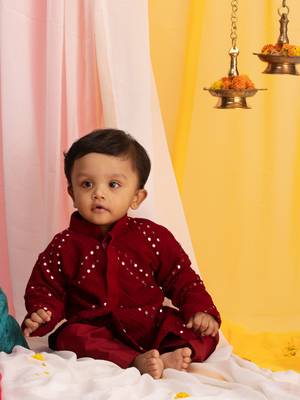  infantmaroon mirror work kurta and pyjama 1
