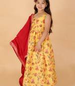  girls' yellow and maroon anarkali and dupatta set