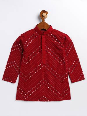  infantmaroon mirror work kurta and pyjama 3
