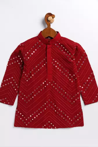  infantmaroon mirror work kurta and pyjama