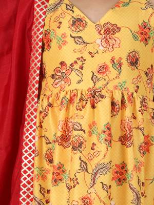  girls' yellow and maroon anarkali and dupatta set 4