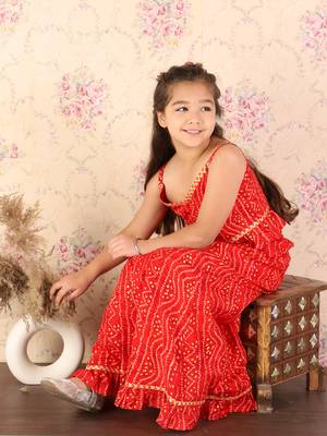  girls' maroon bandhani lehenga set 1