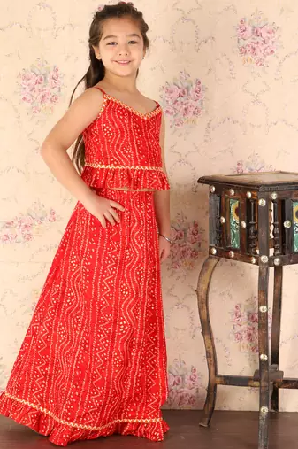  girls' maroon bandhani lehenga set