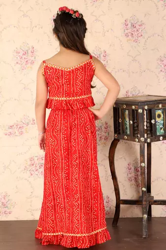 girls' maroon bandhani lehenga set