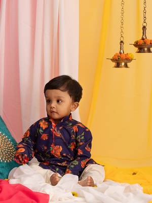  infantmulticolor-base-navy blue and cream kurta pyjama set 1