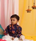  infantmulticolor-base-navy blue and cream kurta pyjama set