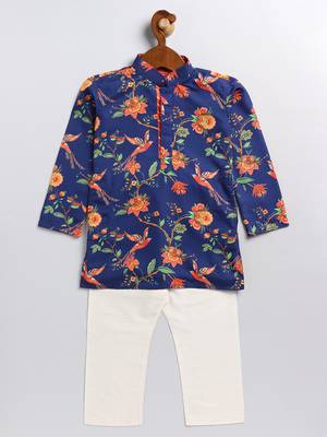  infantmulticolor-base-navy blue and cream kurta pyjama set 2