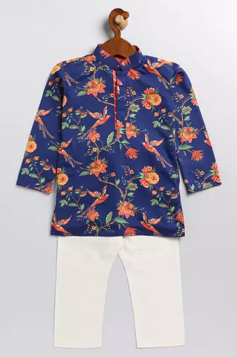 infantmulticolor-base-navy blue and cream kurta pyjama set