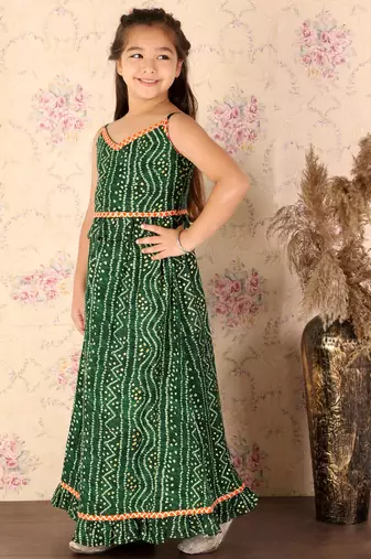  girls' green bandhani lehenga set