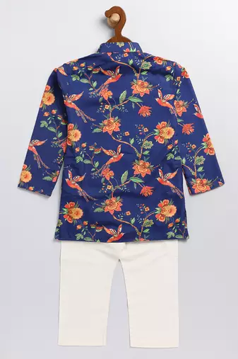  infantmulticolor-base-navy blue and cream kurta pyjama set