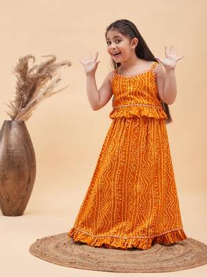  girls' orange bandhani lehenga set 1