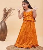  girls' orange bandhani lehenga set