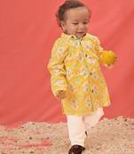  infant  yellow and white cotton blend kurta pyjama set