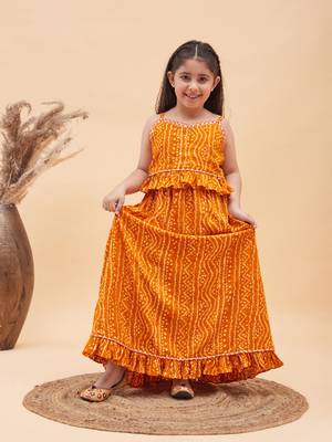  girls' orange bandhani lehenga set 2
