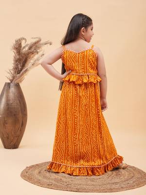  girls' orange bandhani lehenga set 3