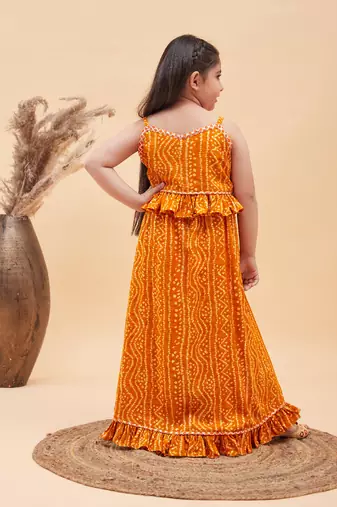  girls' orange bandhani lehenga set