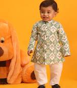  infant  green and white cotton blend kurta pyjama set