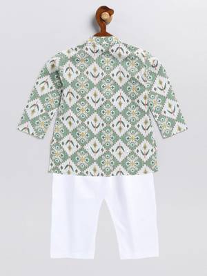 infant  green and white cotton blend kurta pyjama set 3
