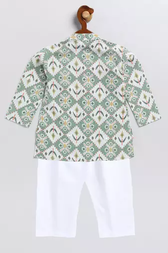 infant  green and white cotton blend kurta pyjama set