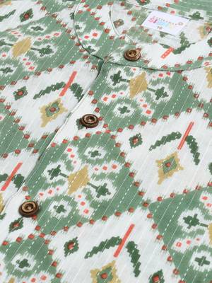  infant  green and white cotton blend kurta pyjama set 4