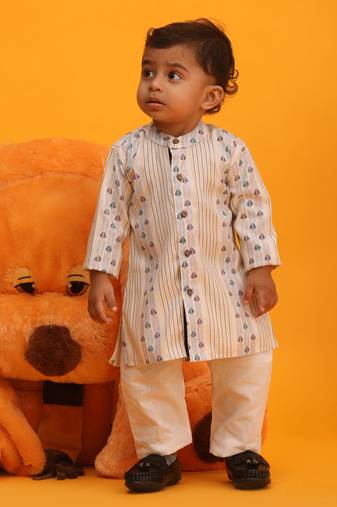 Vastramay infant boys white cotton blend kurta pyjama set