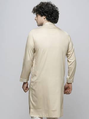 Maahi fabs cotton blend floral thread work regular fawn diwali ethnic kurta for men 2
