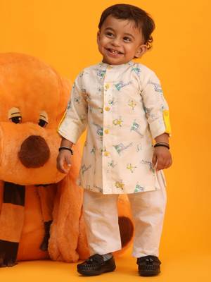  infant  white and yellow cotton blend kurta pyjama set 1