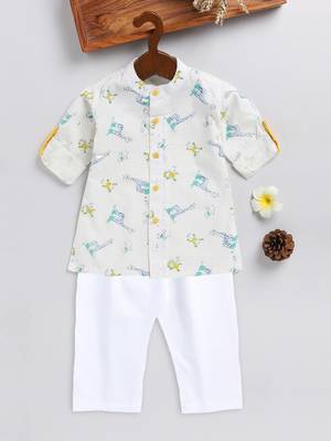  infant  white and yellow cotton blend kurta pyjama set 2