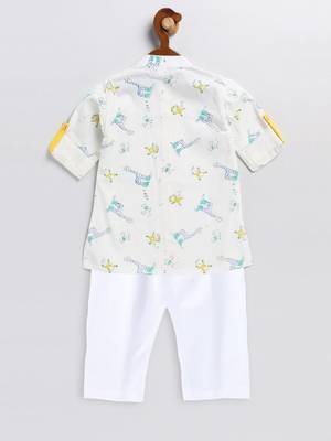  infant  white and yellow cotton blend kurta pyjama set 3