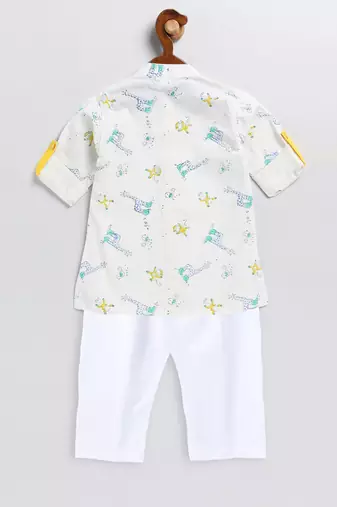  infant  white and yellow cotton blend kurta pyjama set