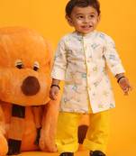 infant boys white and yellow cotton blend kurta pyjama set