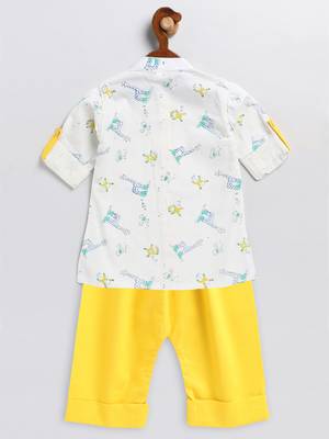 infant boys white and yellow cotton blend kurta pyjama set 3