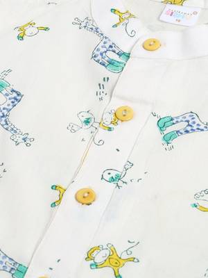 infant boys white and yellow cotton blend kurta pyjama set 4