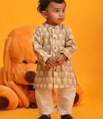 infant boys grey and yellow cotton blend kurta pyjama set